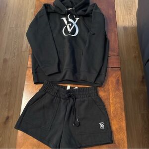 Victoria’s Secret hoodie and jogger shorts